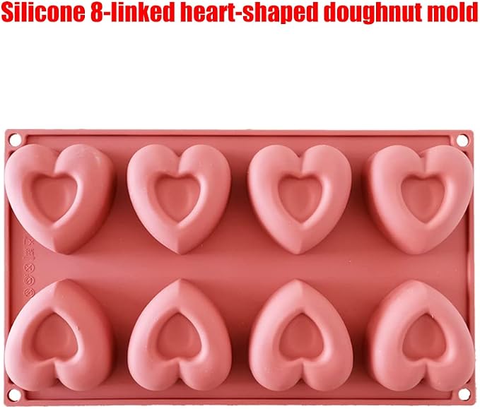 Silicone Donut Molds - 1pcs Non-Stick Food Grade Silicone Cake Desserts Mould Tool 8 Holes Love Heart Shape Mold Doughnut Baking Pans