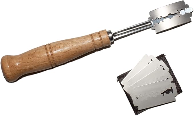 Frieling Bread Lame Dough Scoring Blade w/Extra Blades and Cover, 7.5 Inch, Natural Wood Handle