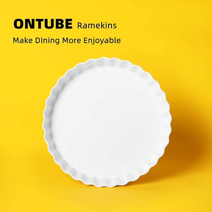ONTUBE Ceramic Pie Pans 11 Inches, Quiche Pans (White, 11" x 2 Pieces)