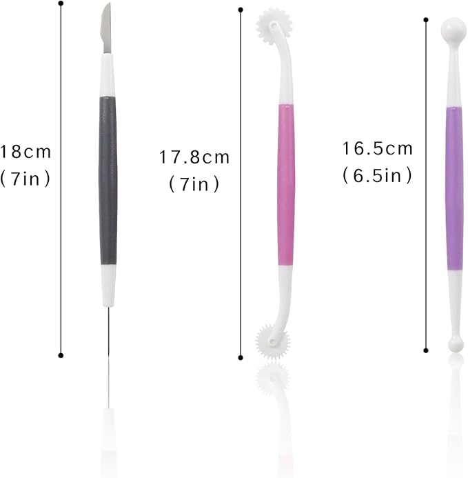 6 Pcs Fondant Tools Set for Professionals Cake Decorating Kit with Standard Ball Tool Quilting Stitching Tool and Cutting Blade Pick Tool for Cake Flower Sculpture Pottery Gum Paste, 18cm