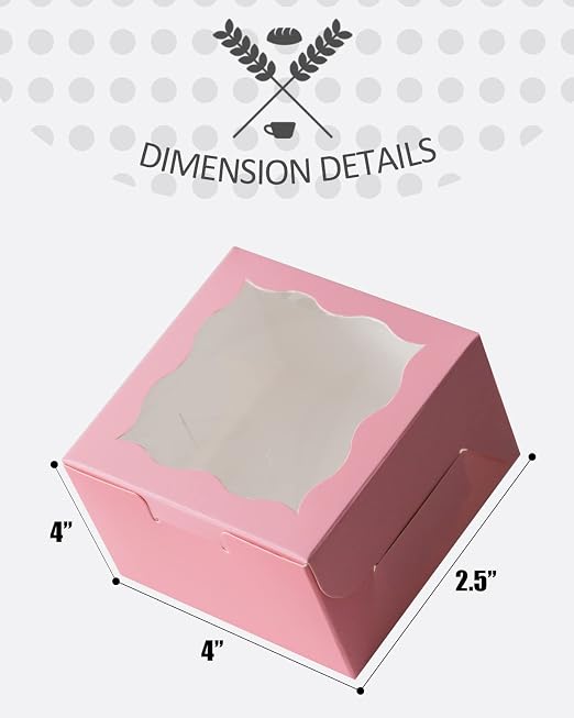 qiqee Pink Bakery Boxes with Window 100pcs 4x4x2.5 Mini Cookie Boxes Macaron Boxes Small Donut Pastry Boxes for Party