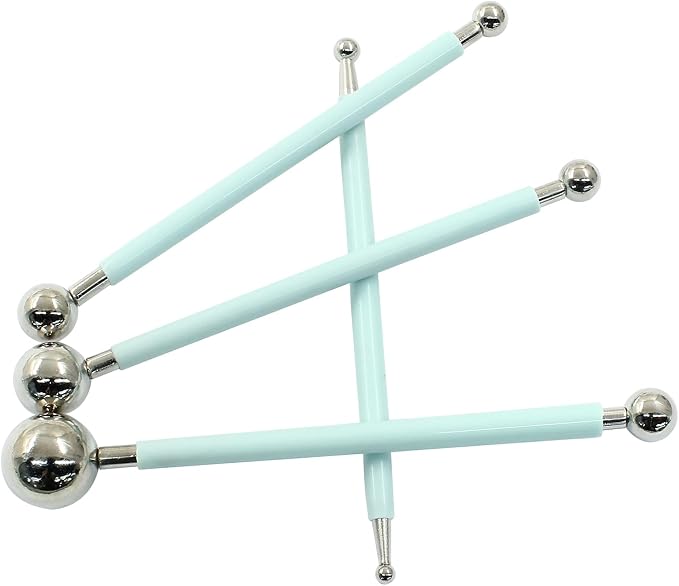 4Pcs Metal ball Fondant Tool Stainless Steel Modelling Ball Tools Set DIY Cake Decorating Tool for Sculpting and Shaping (Cyan)