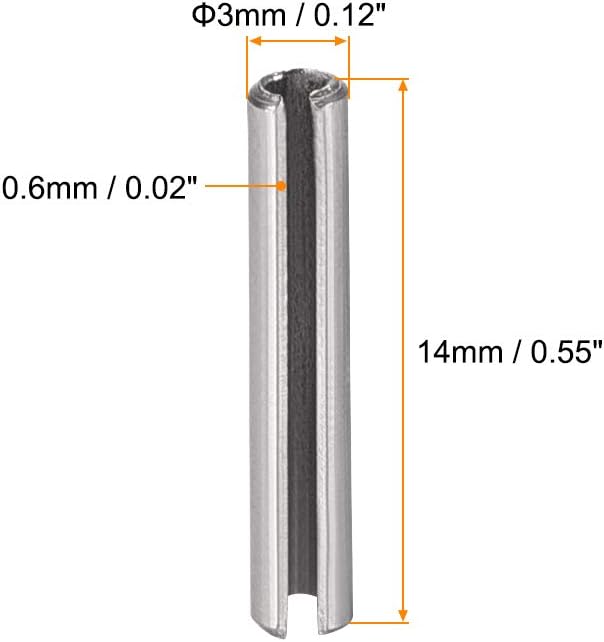 uxcell Slotted Spring Pin - M3 x 14mm 304 Stainless Steel Split Spring Roll Dowel Pins Plain Finish 20Pcs