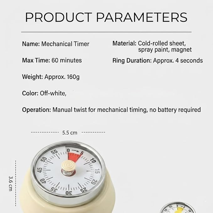 Magnetic Kitchen Timer with 4 Refrigerator Magnets Bundle, Stainless Steel Mechanical Wind Up 60-Minute Visual Countdown Alarm for Cooking, Baking, Study and Office (2.8 Inch)