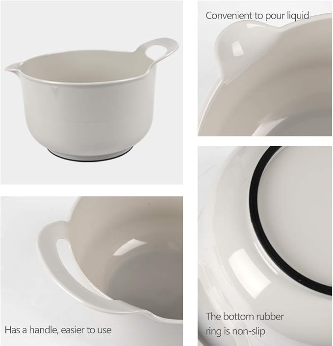 BoxedHome 4 Pack Nesting Mixing Bowl with Pour Spout and Handle, BPA free Microwave & Dishwasher Safe(Grey, 4 Pack with Handle)