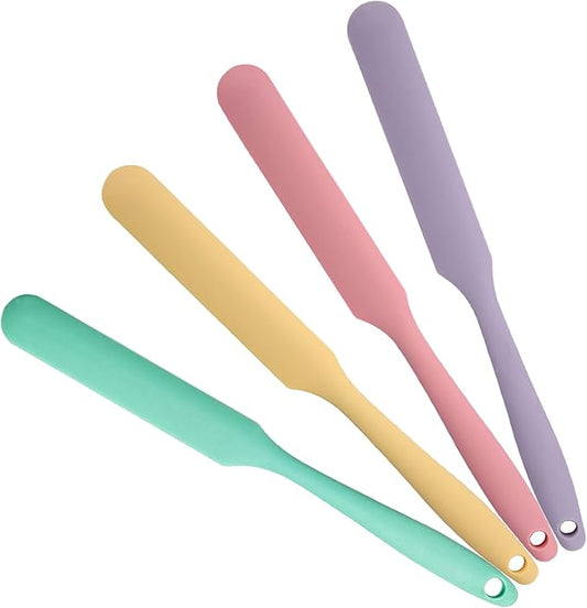 4 Pcs Silicone Jar Spatula Long Handle Kitchen Spatulas for Mixing, Scraping, and Spreading,Ideal for Jars, Baking, Cake Icing, Cream, Butter, and Batter Kitchen Tool (Purple, Pink, Green, Yellow)