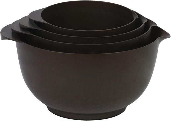BoxedHome 4.5 Quart Large Plastic Mixing Bowls, Microwave Safe Mixing Bowl Set with Pour Spout, Nesting Bowls for Space Saving Storage(brown)