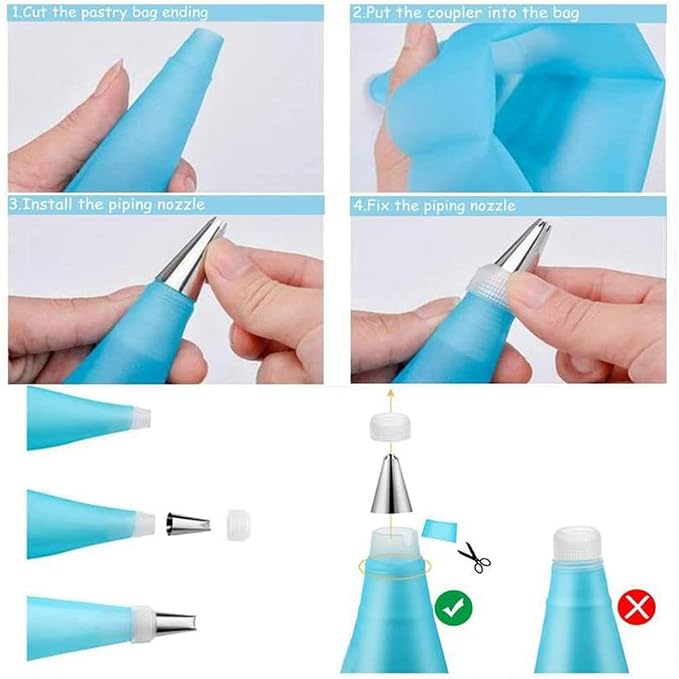 Piping Bags and Tips Set 27 Piece, 24 Stainless Steel Nozzles with Reusable TPU Piping Bag, Coupler and Silicone Tie, Bag 11.81 x 6.69 in, for Cupcakes Cookies and Filling