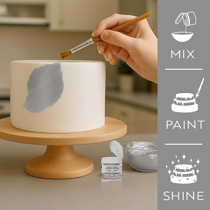 Luster Dust - Nu Silver (4g 1x Jar) | Edible Vegan Dust & Paint for Cake Decorating, Ice Cream, Desserts, Cocktails and Beverages by Bakell