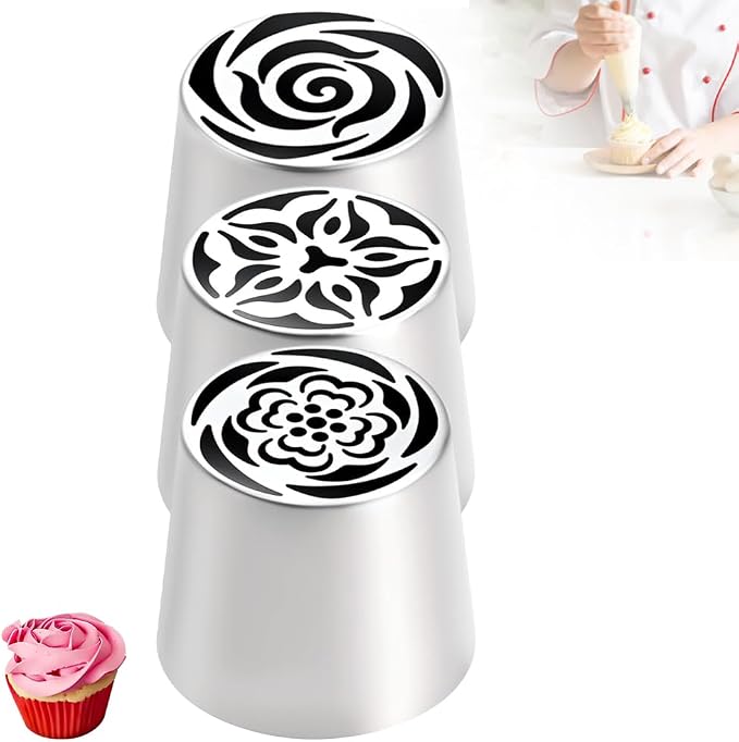 6/3PCS Extra Large Russian Piping Tips, Stainless Steel Flower Piping Tips Rose Floral Icing Nozzles for Cake Decorating, Frosting, Cream Flower DIY Cookies, Desserts Baking Tools (3PCS-A)