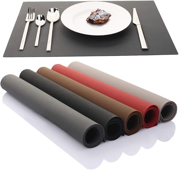 ME.FAN Silicone Placemats [17.7''x12.6''] Heat-Resistant Thicken Non-Slip Tablemats Non-Skid Table Mats Set of 4 (Black)