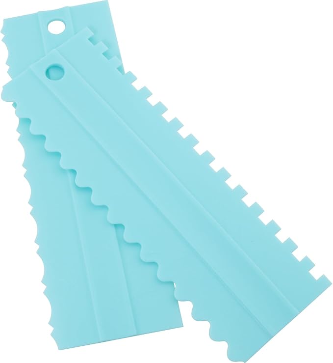 ZCZQC 4PCS Cake Scraper Decorating Plastic Serrated Comb Cream Cake Edge Shaping Tool Side Smoothing Texture Decorating Kitchen Baking DIY Tool 8.07inx2.76in Blue