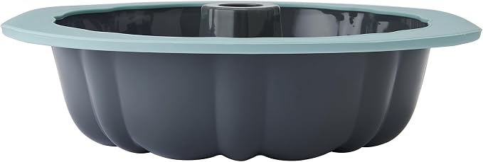 Chicago Metallic Silicone Fluted Cake Pan, 10 Inch Nonstick Bundt Cake Mold, Blue, Wire-Reinforced Rim, Oven Safe to 428F, Flexible Food-Grade Silicone Bakeware