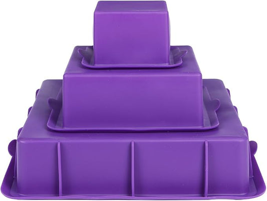 Webake Square Cake Pan Set Silicone Cake Mold Baking Pans for 3 Tier Cake Layer Tin, 9 Inch, 6 Inch, 3 Inch for Birthday Wedding Anniversary