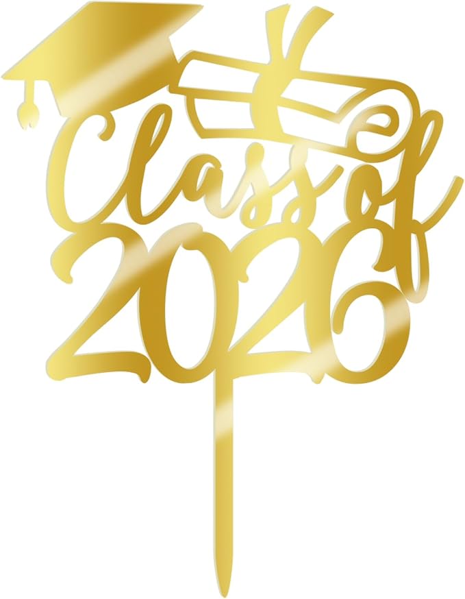 Gold Class of 2026 Congrats Grad Cake Topper Glitter Graduation Party Supplies - High School College Graduates -College Graduate Cake Topper Decorations (Class of 2026 Acrylic gold)