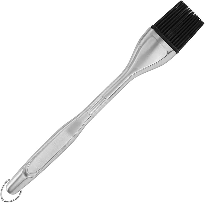Silicone Basting Brush with Stainless Steel Handle | Heat Tolerant Up to 600°F for Baking/Grilling/BBQ | Non - Shedding Filaments, Easy to Maintain Dishwasher Safe Oil Brush (New black handle)