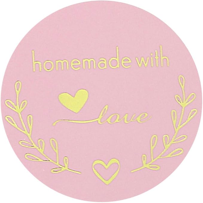 Yoption 1.5 Inch Round Homemade with Love Stickers Pink for Packaging, Cookie Bags, Small Shop Local Handmade, 500 Labels per Roll