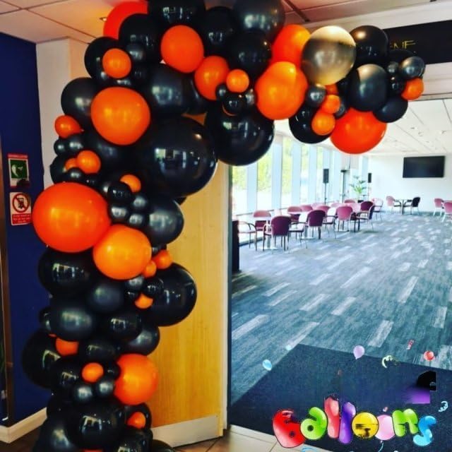Black and Orange Balloon Arch Kit, Orange and Black Balloon Garland Kit with Different Sizes 18/12/10/5 inch Latex Balloons for Graduation Basketball Construction Theme Birthday Party Decorations
