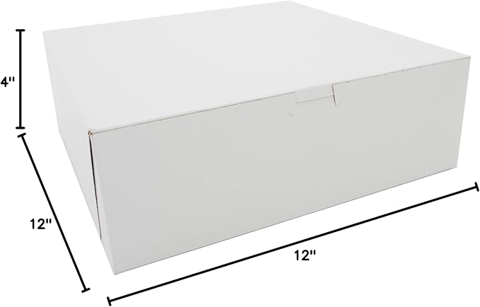 SCT 0985 Premium Clay Coated Kraft Paperboard White Non-Window Lock Corner Bakery Box, 12" Length x 12" Width x 4" Height (Case of 100)