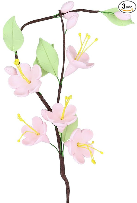 O'Creme Gumpaste Flower Spray, Soft-Pink Apple Blossoms - Edible Sugar Paste Flowers for Cake Decorating - for Cakes, Cupcake Toppers - Birthday, Wedding, Valentines, Baby Shower - Set of 3