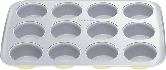 Nonstick Ceramic 12 Cup Muffin Pan, Cupcake Pan for Baking, Non-Toxic Muffin tin, Ceramic Coating, PTFE & PFOA Free, Oven Safe 550°F, Aluminized Steel (Yellow)