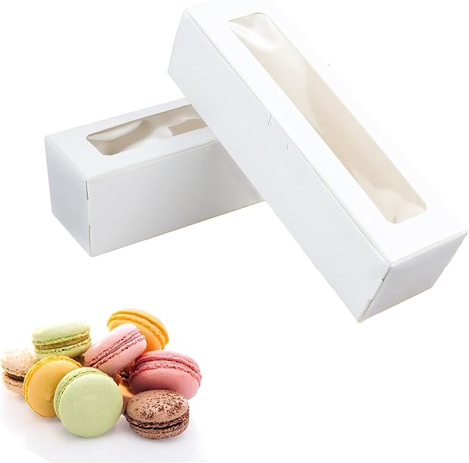 Xuwzenkl Macaron Boxes for 6 to 10 Macarons, 20 Pack 8x3x2 Inches Macaron Packaging for Home DIY Baking(White)