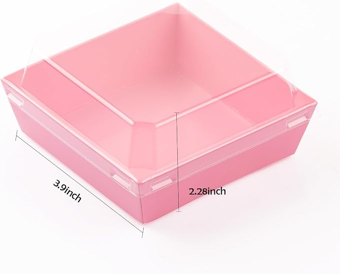 BUIYLV 50 Pack Charcuterie Boxes with Clear Lids, 4 Inches Pink Dessert Boxes To Go Disposable Mini Charcuterie Boxes for Cookie, Sandwich, Strawberry, Cupcake, Macaron, Cake Slice