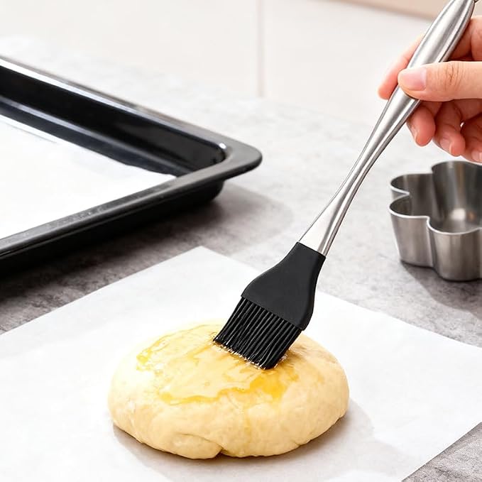430 Stainless Steel Silicone Basting Brush - Heat Resistant, Hollow Handle, Round Tip Long Brush for Grilling, Baking, Cake Cream - New Version