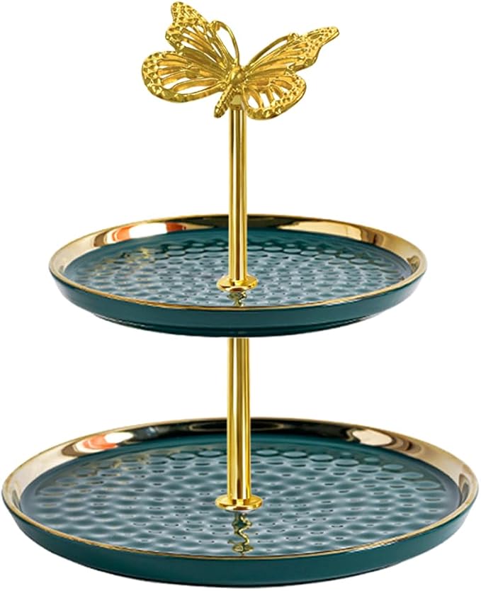 4 Sets 13.5’’ 3-Tier Cake Tray Stand Handle, Multi-tier Metal Dessert Fruit Center Rod Heavy Duty Hardware Holder for Wedding Party Birthday Cupcake Platter Stand Fittings - Gold Butterfly