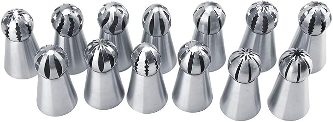 Russian Piping Tips Cake Decorating Kit, 13PCS Flower Shaped Frosting Nozzles Set for Cupcake Icing, Pastry Cake Butter Cream DIY Decor Baking