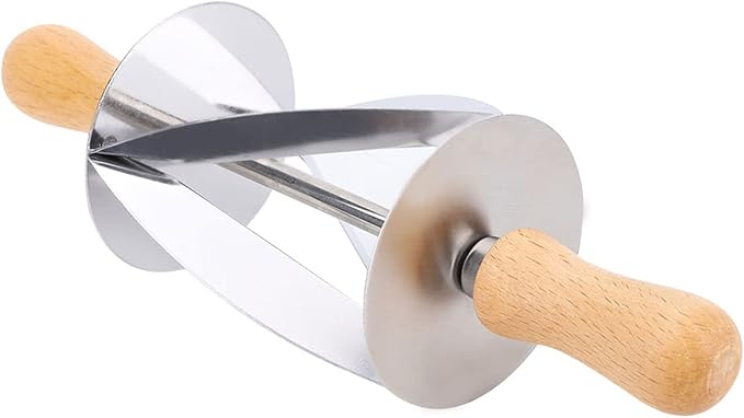 Stainless Steel Dough Cutter, Roller Cutter Round Rubber Wood Handle Pasta Cutters Wheel for Croissant Baking 20cm x 6 cm