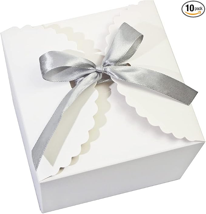 WEWILUCK Small White Gift Box, 10 PCS Pretty Favor Gift Boxes with Lids Bulk for Wedding, Bridesmaid Proposal, Birthday, Party, Holiday, Galentine's Day Presents, 4.75” x 4.75” x 3.53”