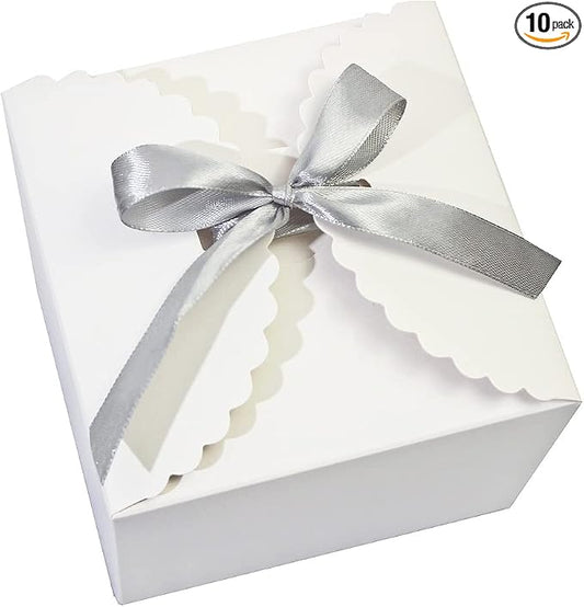 WEWILUCK Small White Gift Box, 10 PCS Pretty Favor Gift Boxes with Lids Bulk for Wedding, Bridesmaid Proposal, Birthday, Party, Holiday, Galentine's Day Presents, 4.75” x 4.75” x 3.53”