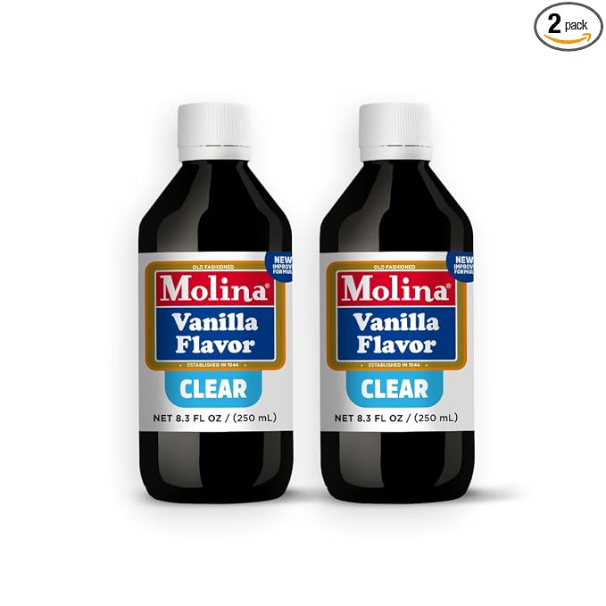 Vanilla Molina - Mexican Clear Vanilla Flavor with Pure Vanilla Extract - 2 Pack (8.3 Fl Oz Bottles) - Natural Flavoring for Frosting, Icing and Cakes Without Color Change