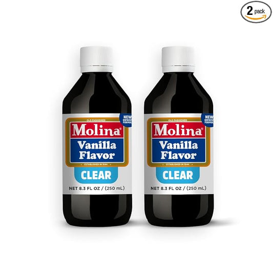 Vanilla Molina - Mexican Clear Vanilla Flavor with Pure Vanilla Extract - 2 Pack (8.3 Fl Oz Bottles) - Natural Flavoring for Frosting, Icing and Cakes Without Color Change