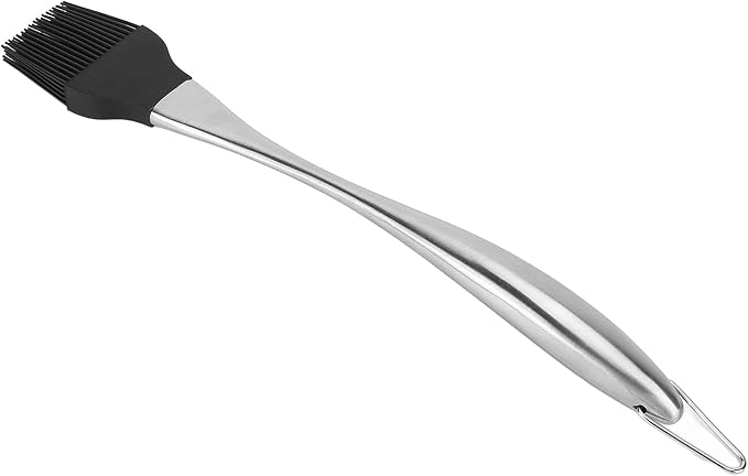 Silicone Basting Brush with Stainless Steel Handle | Heat Tolerant Up to 450°F for Baking/Grilling/BBQ | Food - Safe & Dishwasher Safe Oil & Sauce Brush (430 curved handle large black)