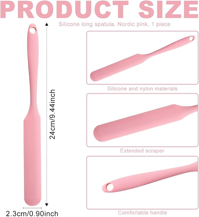 Silicone Jar Spatula,Non-Stick Heat Resistant Kitchen Thin Spatula,Sourdough Stirring Stick,Jam Spreader for Peanut Butter,Cake Cream Butter Spatulas for Scraping Icing Bread Cream (Pink)