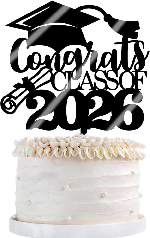 Congrats Class Of 2026 Cake Topper, Glitter Graduation Party Supplies - High School College Graduates -College Graduate Cake Topper Decorations Supplies(Congrats Class Of 2026 Acrylic black)