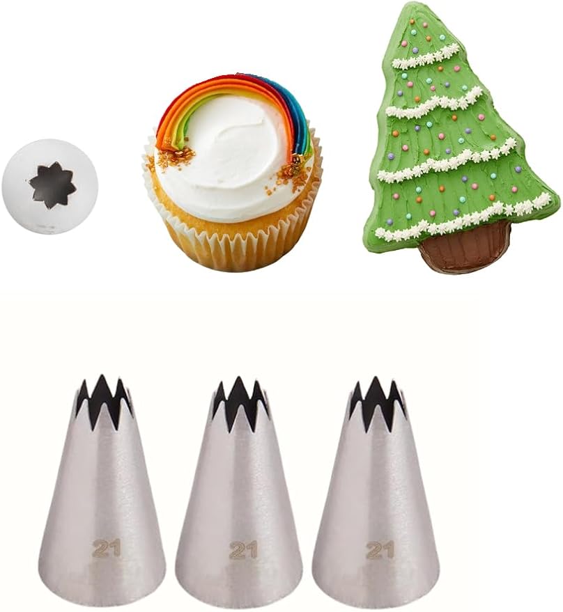 Piping Tip #21, 3-Piece Set – Craft Exquisite Stars, Swirls, and Shells