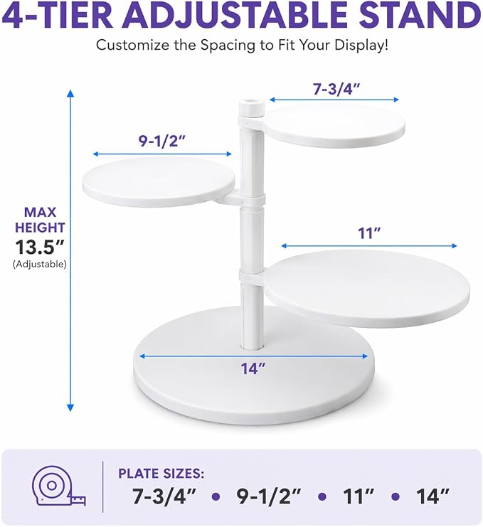 Oasis Supply 4-Tier Adjustable Cake Stand – White Plastic Dessert Display Stand, Tiered Cupcake Stand with Customizable Height for Cakes, Cupcakes, Weddings, Birthdays & Party Decorations