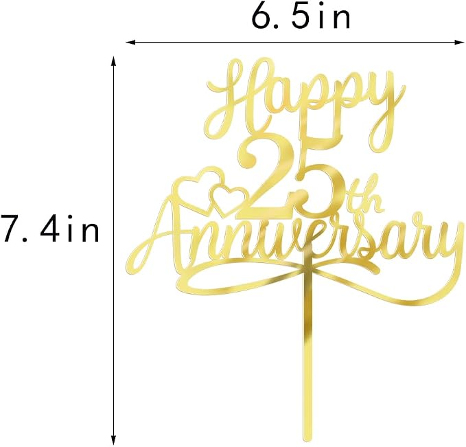 Sleyberoy Acrylic Happy 25th Anniversary Cake Toppers -Wedding Anniversary Party Decorations, 25th Wedding Anniversary, Company Anniversary Party, Birthday Party Decorations (Acrylic 25)