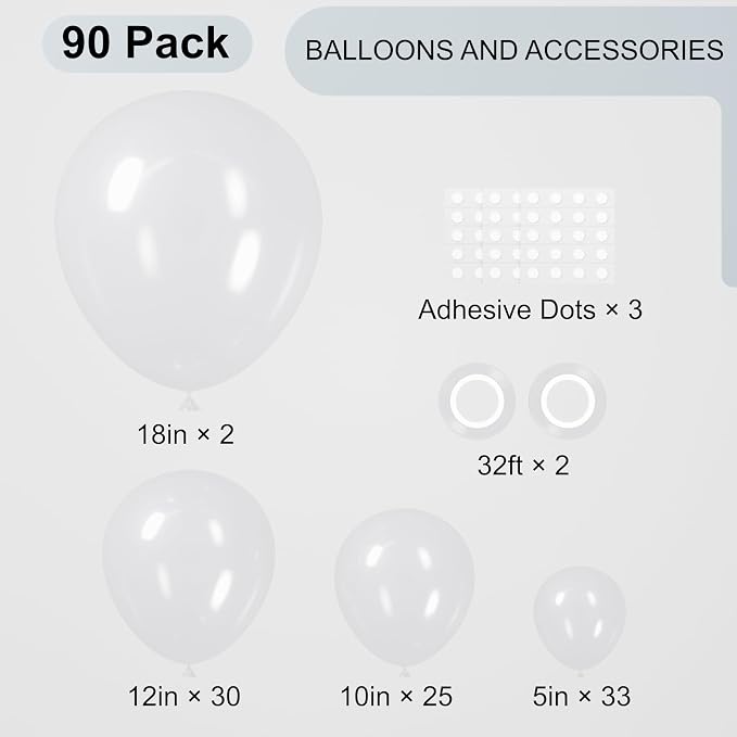 Voircoloria 90pack Clear Balloons Different Size 18/12/10/5 Inch Transparent Balloon Garland Arch Kit for Graduation, Wedding, Birthday, Baby Shower, Anniversary Party Decorations