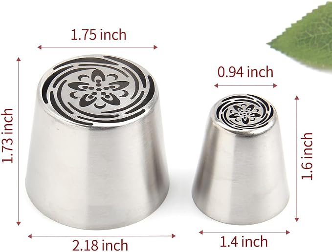 14 PCS Russian Piping Tips Set,Stainless Steel Icing Nozzles for Cake Decorating, Cream Flower Bouquet DIY Cookies, Desserts Baking Tools 1 XXL,1 XL,1 Medium Leaf,10 Piping Bags,1 Brush(S81)