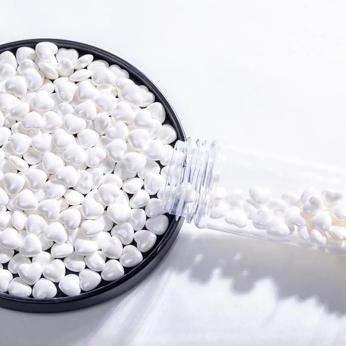 NIPEOR White Heart Sprinkles, Edible Heart 130g/4.6oz, Sugar Pearls & Candy Sprinkles for Cake, Cupcake, Cookie & Dessert Decorating, Holiday Baking & Party Toppers (White)