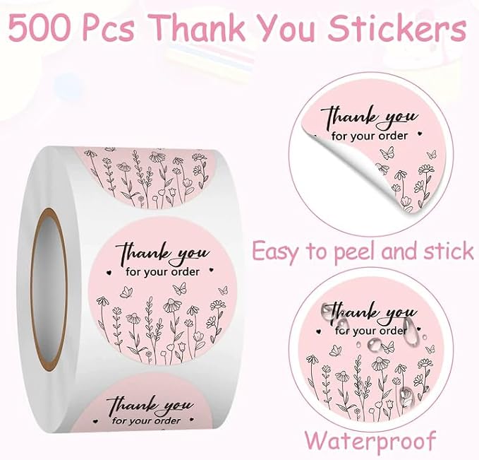 Louise Maelys 1.5 Inch Thank You for Your Order Stickers-500 pcs Thank You Stickers for Packaging Labels for Small Businesses and Small Shops