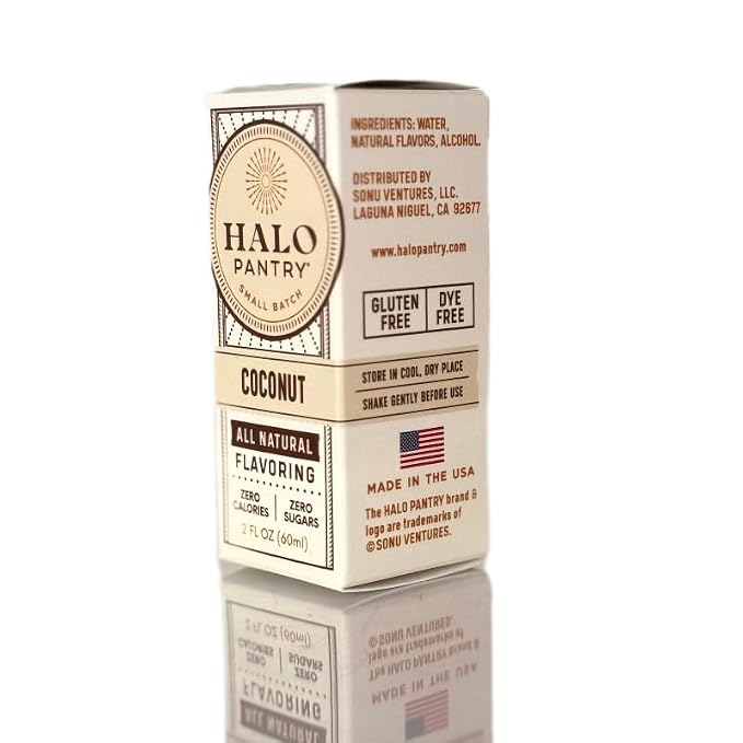 Natural COCONUT Flavoring Extract by HALO PANTRY (2oz bottle) | Water-Soluble, Dye-Free/Colorless, Gluten-Free, Dairy Free, Zero Sugars, NO Sweeteners, NO Calories | Perfect for customizing ANY baking, candy, dessert or drink recipes