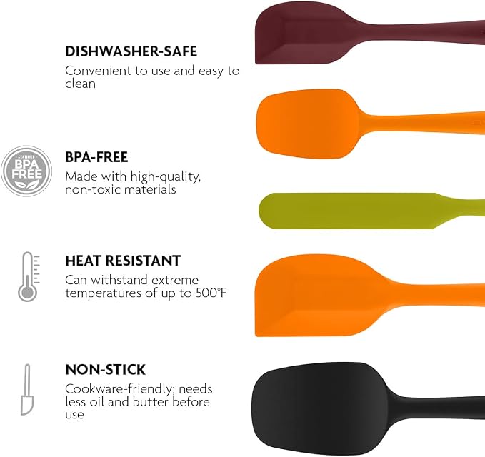 OVENTE Silicone Spatula Set of 5, Food Grade Rubber Spatula with High Heat Resistant, BPA-Free and Dishwasher Safe, Nonstick Kitchen Utensils for Baking, Cooking and Mixing, Multicolor SP12305LBGOPR