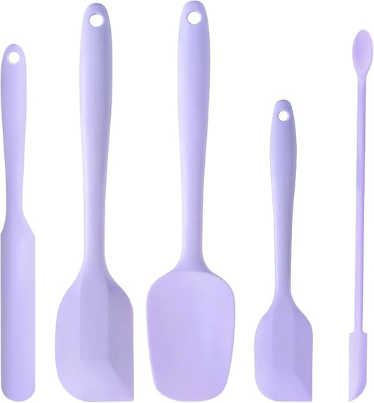 5 Piece Purple Silicone Spatula Set, Heat Resistant Rubber Spatulas Set, Silicone Kitchen Utensils Set Dishwasher Safe for Nonstick Cookware