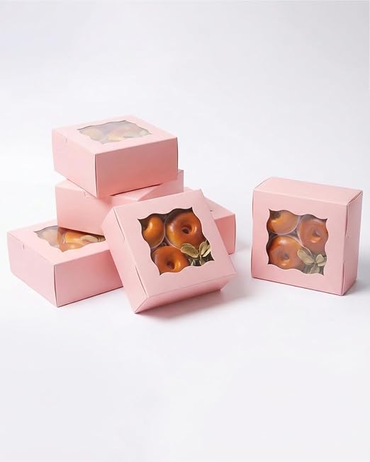 Bakepacker 240pcs Pink Cookie Boxes 6x6x3 inches Easy Assemble Macaroon Pastry Boxes Bakery Boxes with Window for Bakery