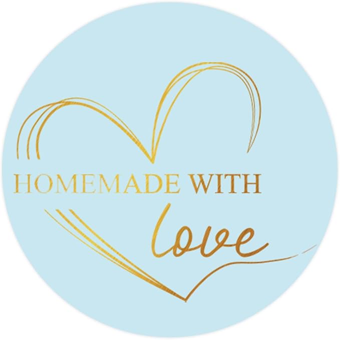 WorldBazaar Homemade with Love Stickers 500pcs Gold Foil Homemade Baked with Love Sticker for Baking Store Small Business Present Labels Wedding Birthday Christmas Party Supplies